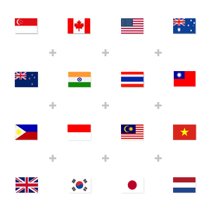 ID, MY, VN, TH, TW, IN, PH, SG, KR, JP, NL, US, CA, AU, NZ, UK